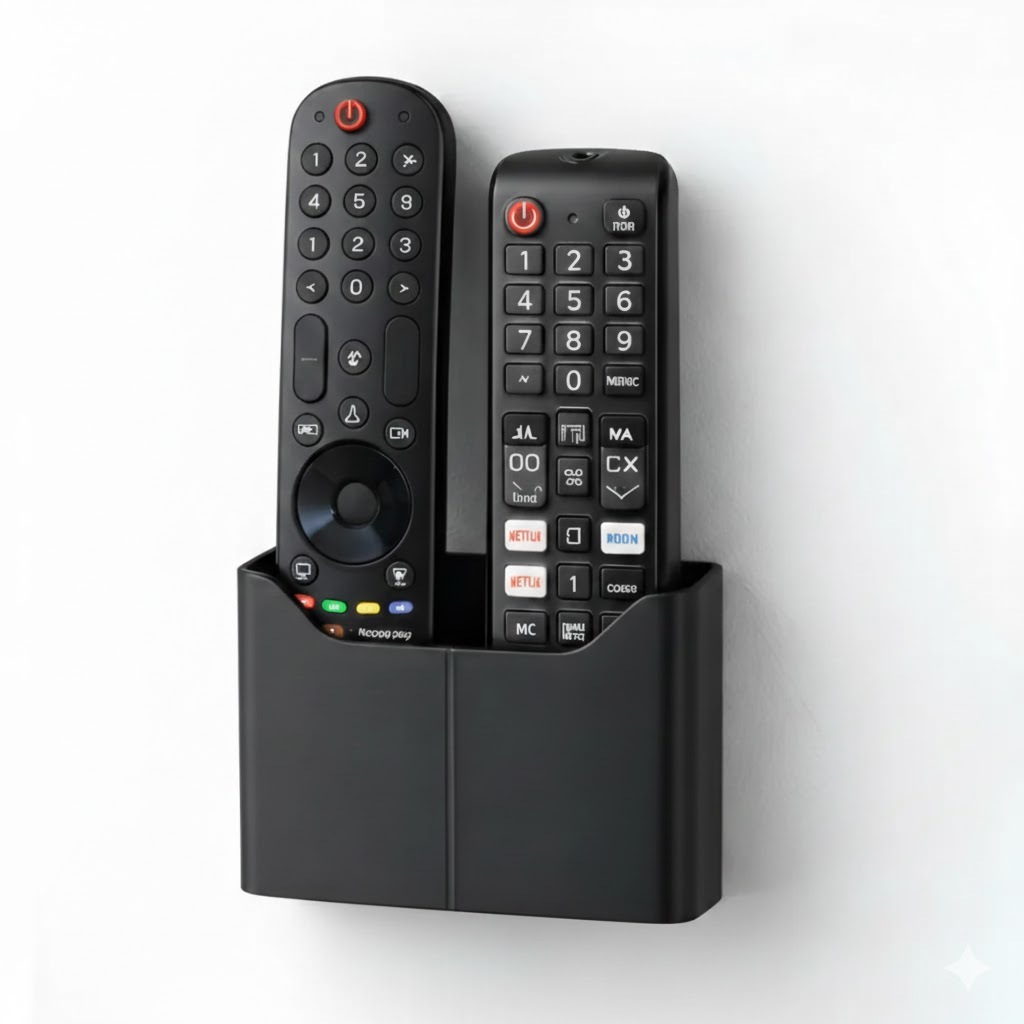 Suporte De Parede Porta 2 Controles Remoto Tv Ar Home Preto