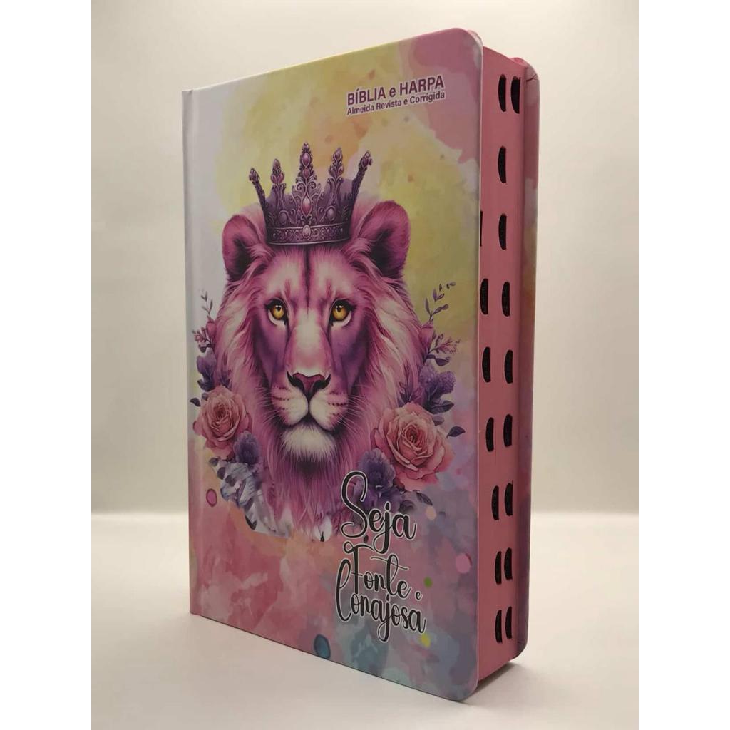 Bíblia Sagrada Tamanho Grande Com Harpa Palavras de Jesus em vermelho Leão Seja Forte Rosa em Oferta na Shopee