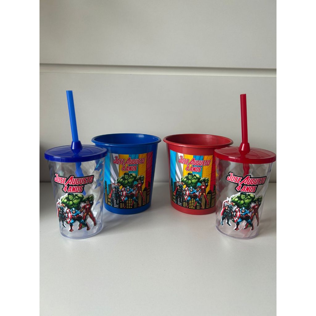 Kit Cineminha Os Vingadores - Baldinho e Copo / Lembrancinha Personalizada / Personalizados / Aniversário/Festa Infantil