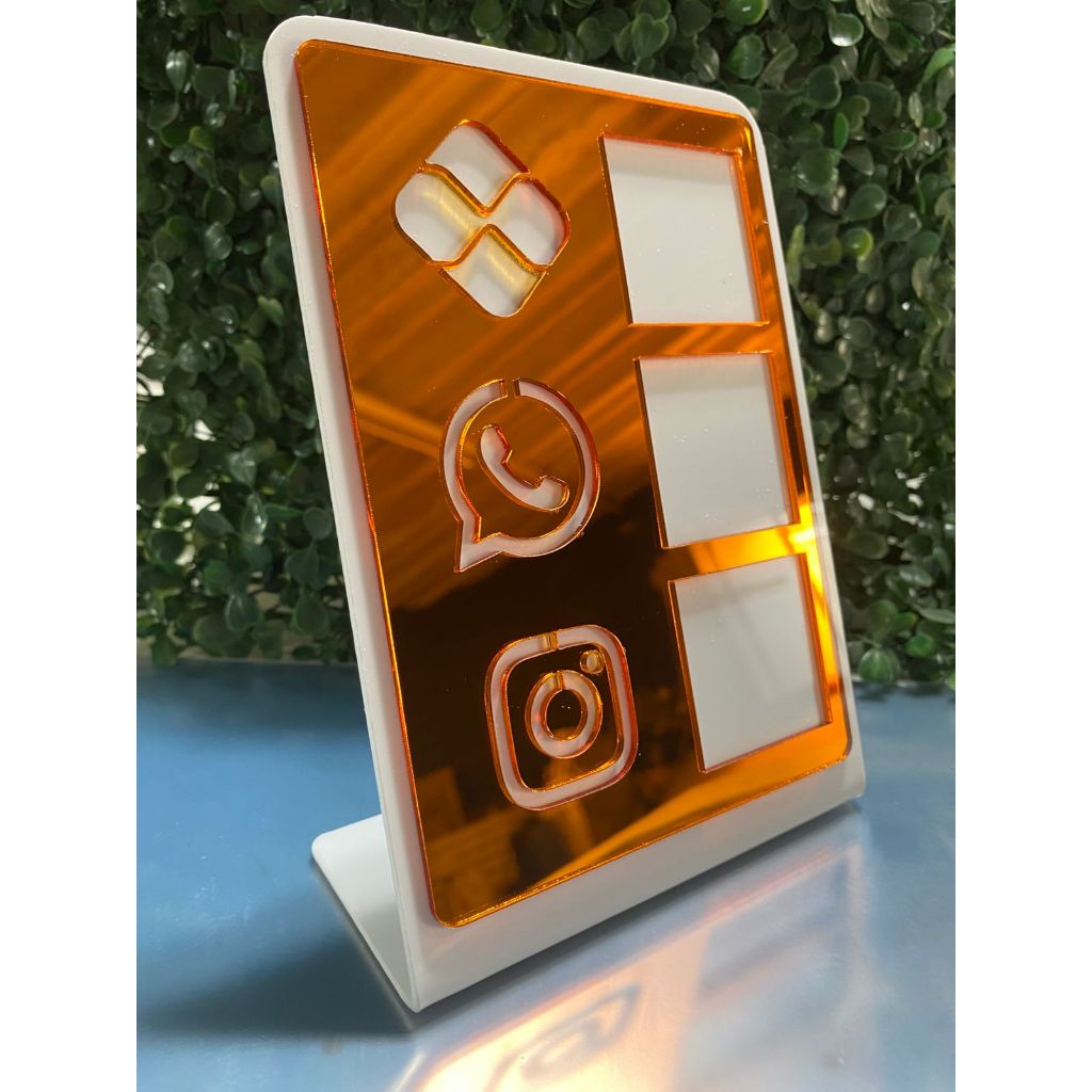 Placa Display Acrílico Mesa Balcão PIX ZAP Instagram Laranja/Branco