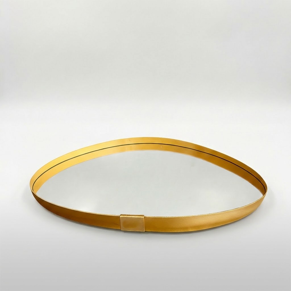 Bandeja Orgânica com Fundo Espelhado e Borda de Couro Premium em Oferta na Shopee