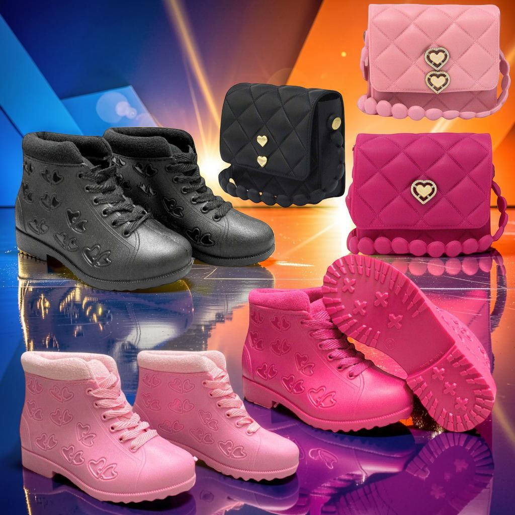 Conjunto Infantil Bota + Bolsinha Coração Feminino | Material Confortável E Impermeável OFFAJR