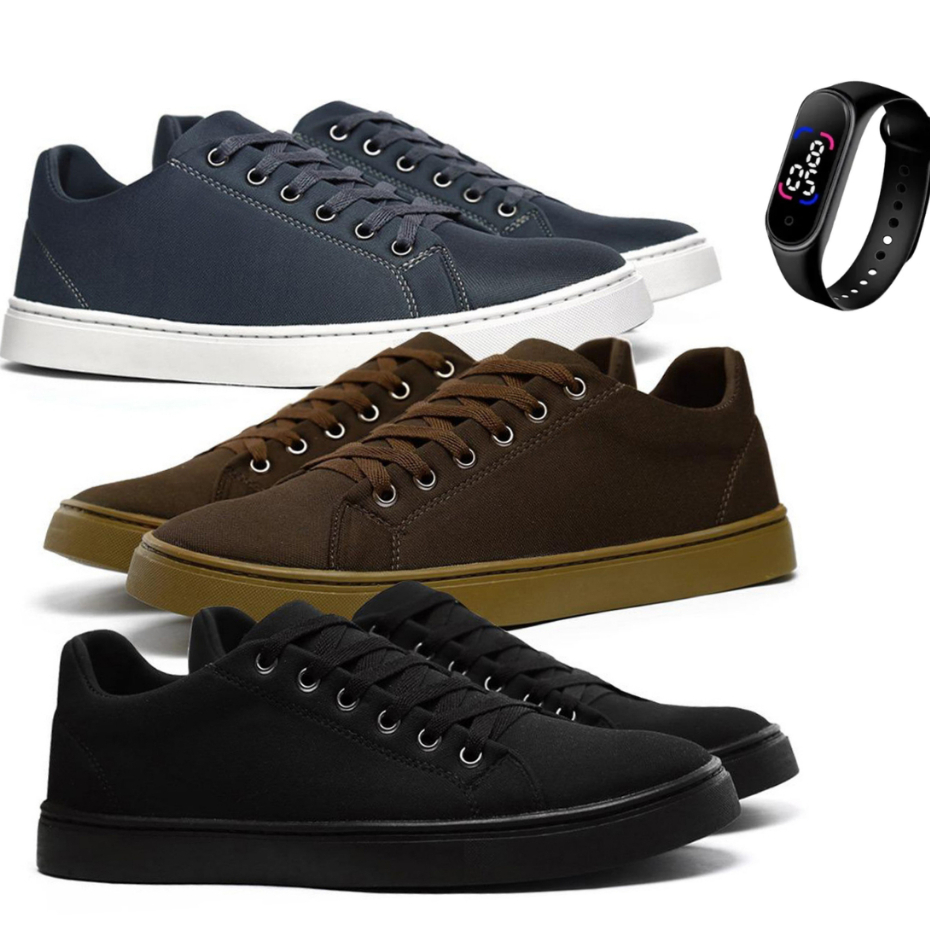 Tênis Masculino Casual Sapatênis + Relógio Digital Leve Durabilidade Confortável Promoção