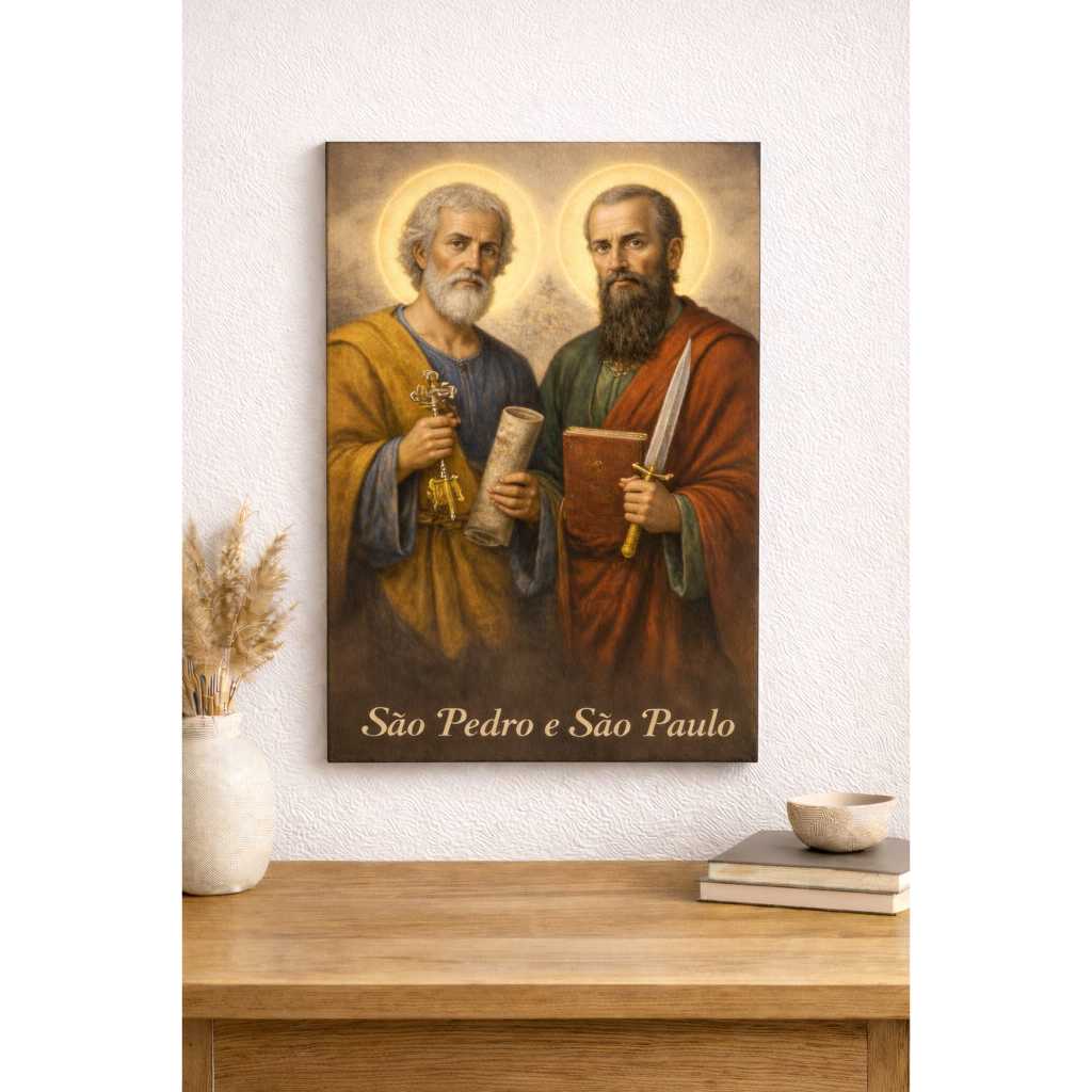 QUADRO DECORATIVO SÃO PEDRO E SÃO PAULO PACA MDF ENVIO IMEDIATO