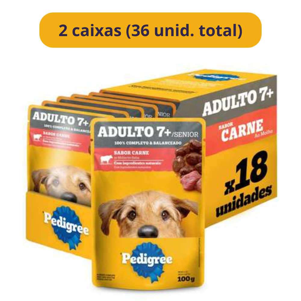 Ração Úmida Pedigree Carne ao Molho para Cães Adultos Sênior 7+ 100g - 36 Unid. em Oferta na Shopee