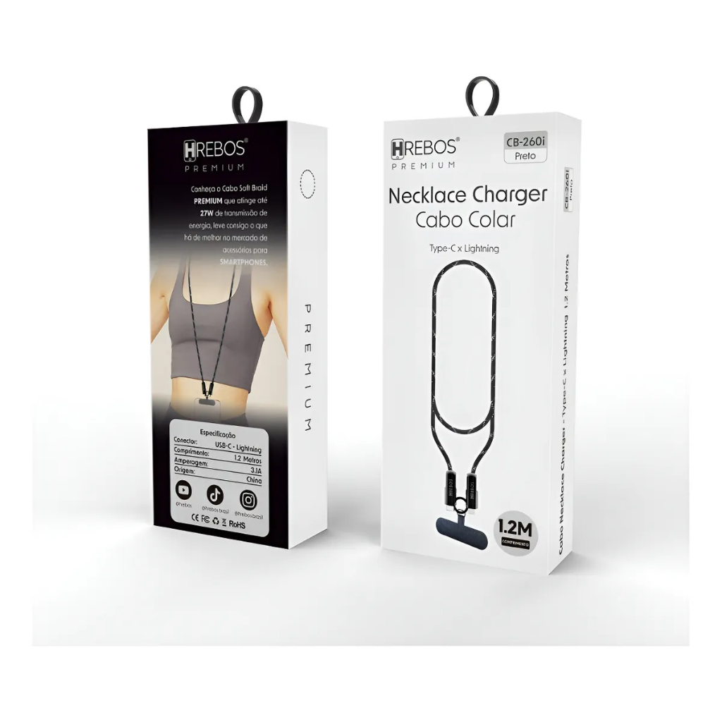 OFERTA| Cabo Carregador Colar HREBOS Necklace Charge Cable - Multicolorido Tipo C / Lightning 1.2m