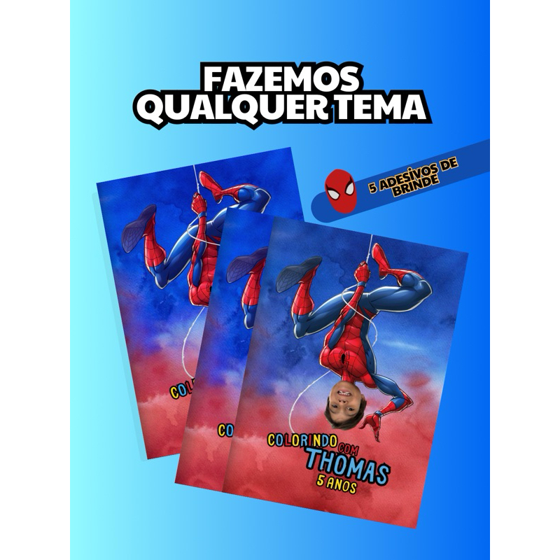 Livro de Colorir Personalizado Homem Aranha Infantil Lembrancinha Aniversário Qualquer Tema com Nome e Idade