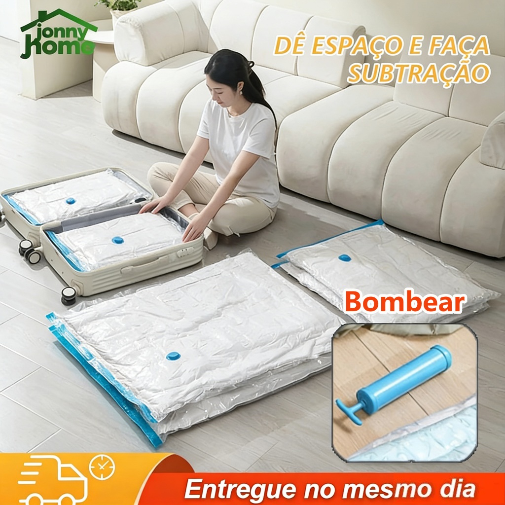 Saco A Vácuo Organizador Edredom Coberto Mala Roupa De Cama + Bomba a Vacuo Tamanho 50*70