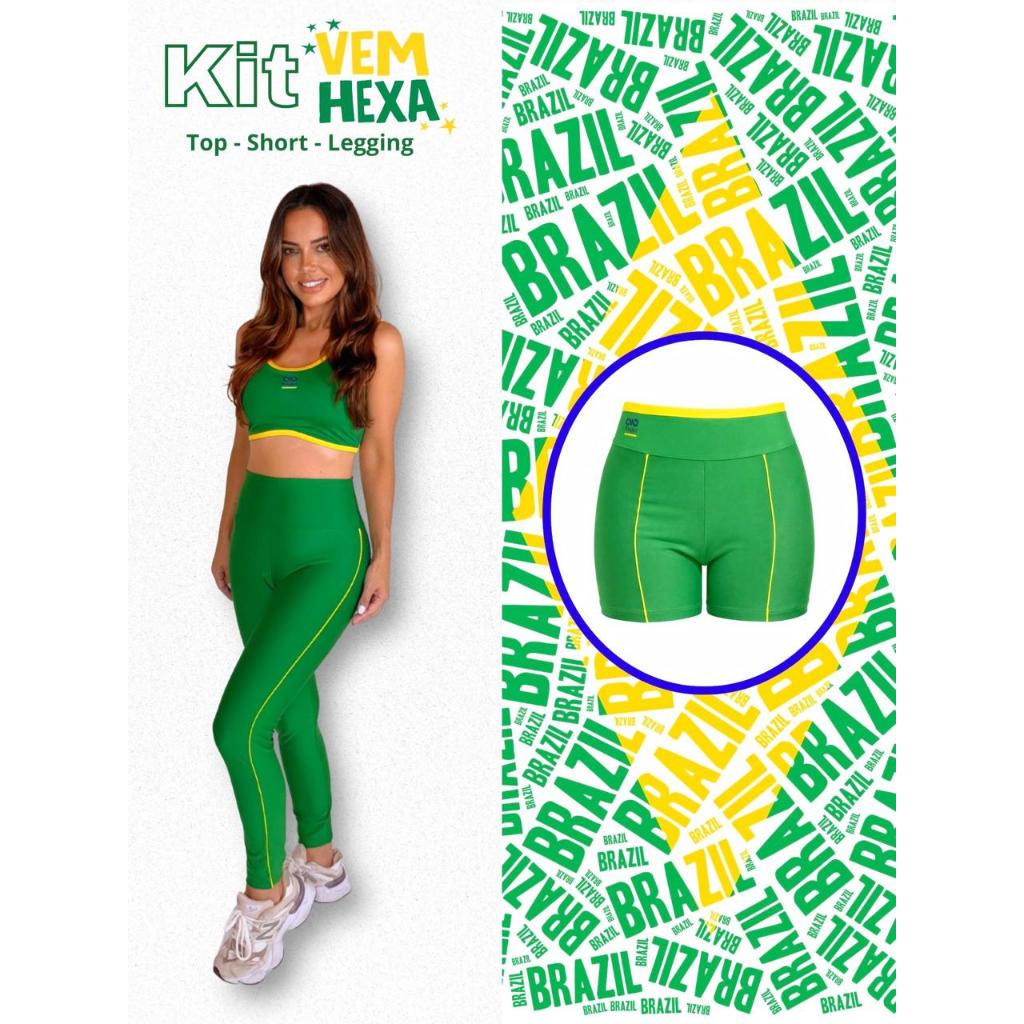KIT 3 PEÇAS TOP, SHORTS LEG COPA DO MUNDO VERDE em Oferta na Shopee