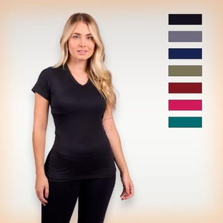 Blusa feminina fitness tapa bumbum gola V manga curta dry fit