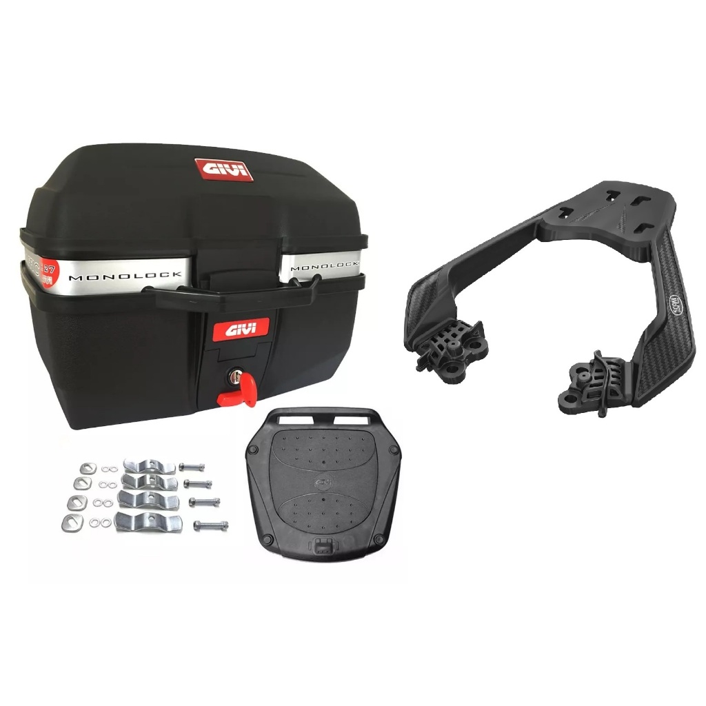 KIT BAÚ MOTO 27L MonoLOCK TRAFFIC E27M + Bagageiro Scam Twister 300 Fiberforce Honda Cb 300f