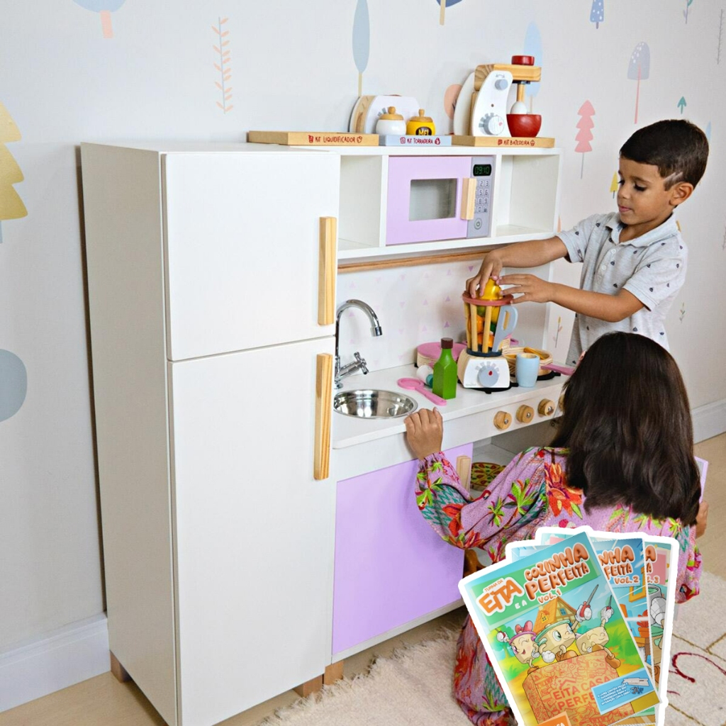 Cozinha Infantil Completa de Madeira - Diversão e Criatividade para Pequenos Chefs em Oferta na Shopee