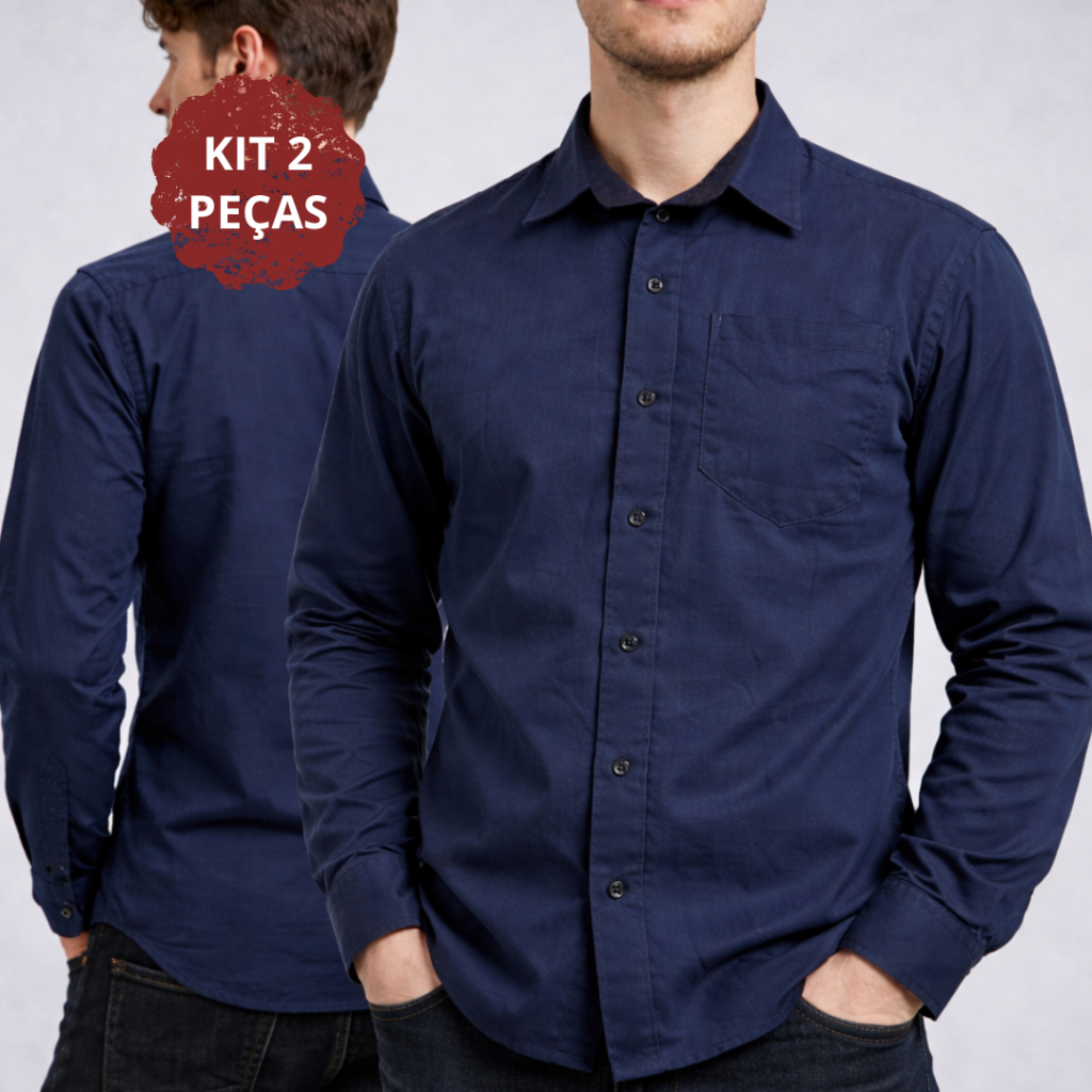 Kit 2 Camisas Brim Trabalho Profissional Abertura Frontal Botão Uniforme Pesado Pedreiro Servente Obra
