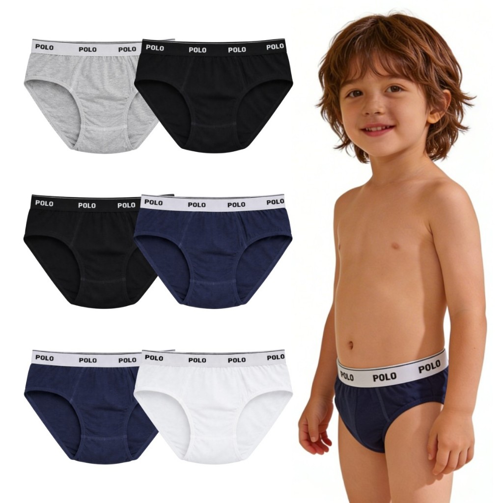 Kit 6 Cuecas Slip Polo Cotton Kids Infantil 100% Algodão Forro Duplo Confortável em Oferta na Shopee