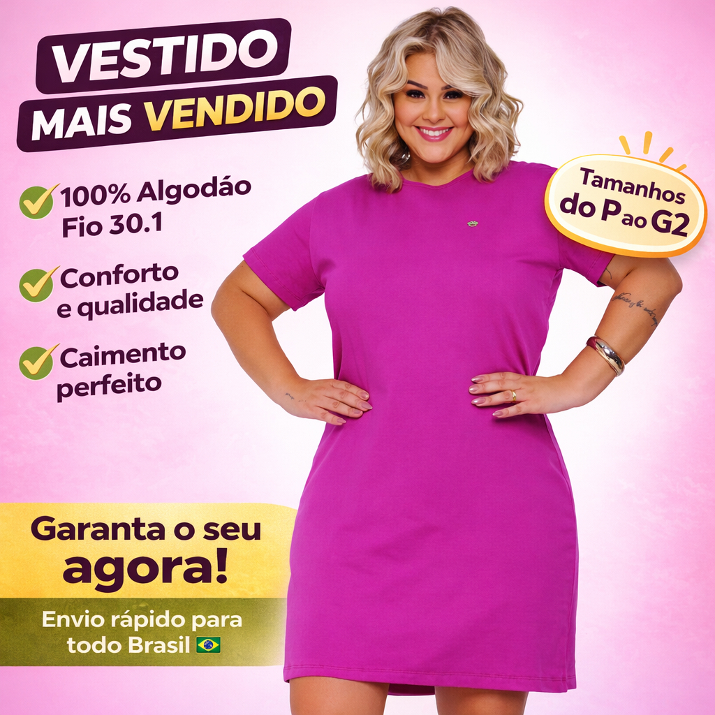 Camisão Feminino Básico Vestido Feminino Plus Size Algodão Vestido Soltinho Dia a Dia em Oferta na Shopee