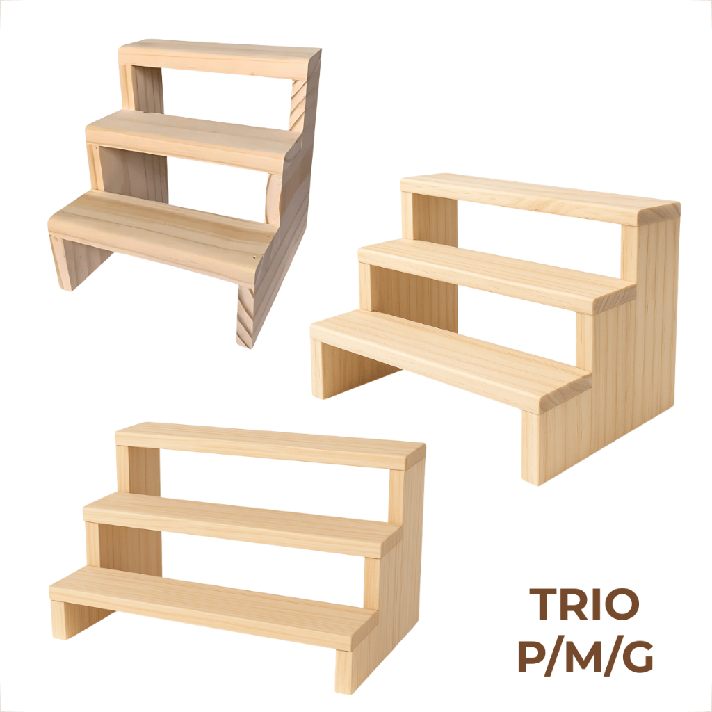 Conjunto 3 Escadas para Doces e Decorações em Madeira Pinus P M e G