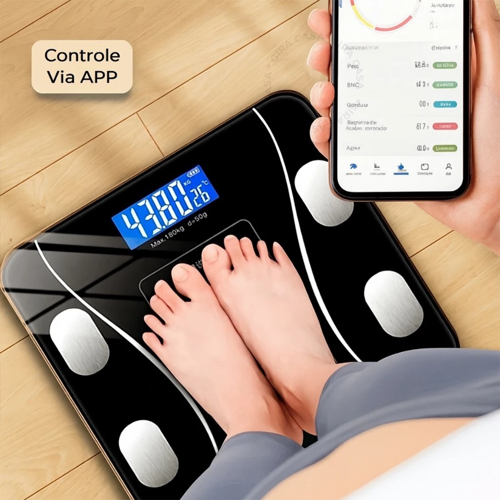 Balança Bioimpedancia Digital Bluetooth Corporal e análise de umidade humana até 180kg