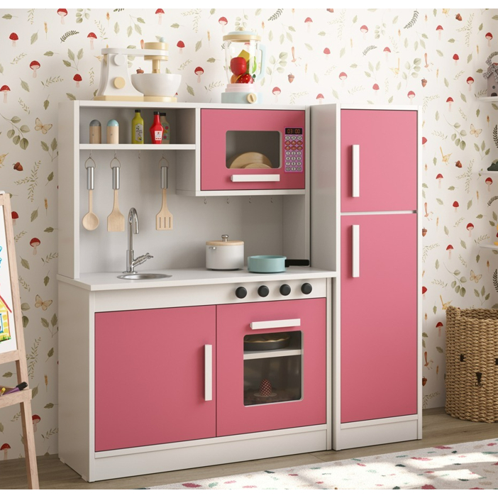 Cozinha Infantil Brinquedo Criança com Fogão, Pia e Microondas Rosa