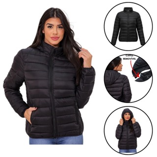 Jaqueta Puffer Feminino Bobojoco de Frio Impermeável Casaco Com Touca Removivel Intenso em Oferta na Shopee