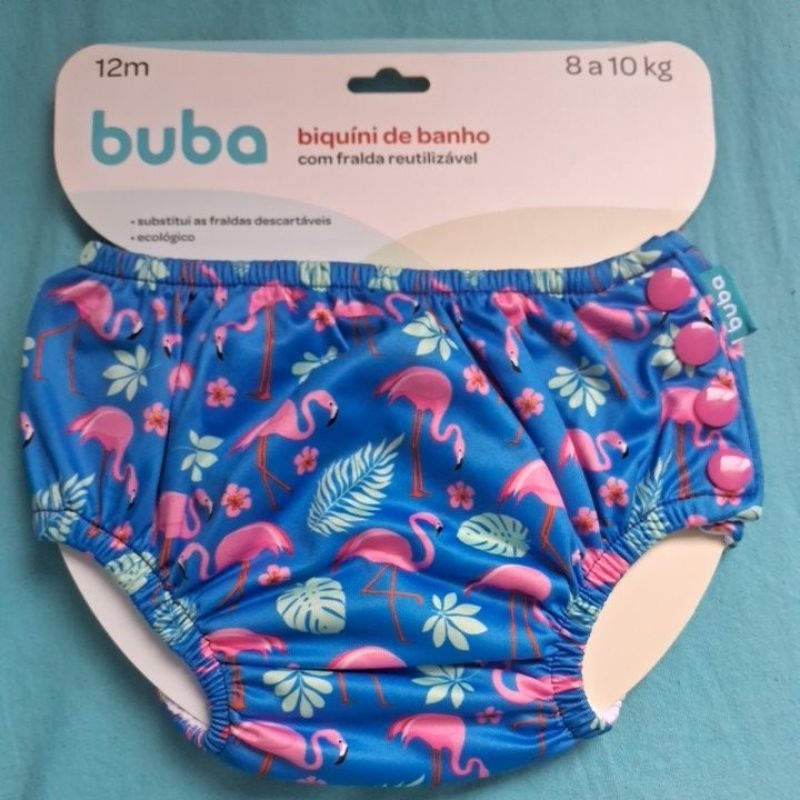 BIQUINI DE BANHO BUBA com fralda reutilizável 8 a 10 kg estampa flamingo