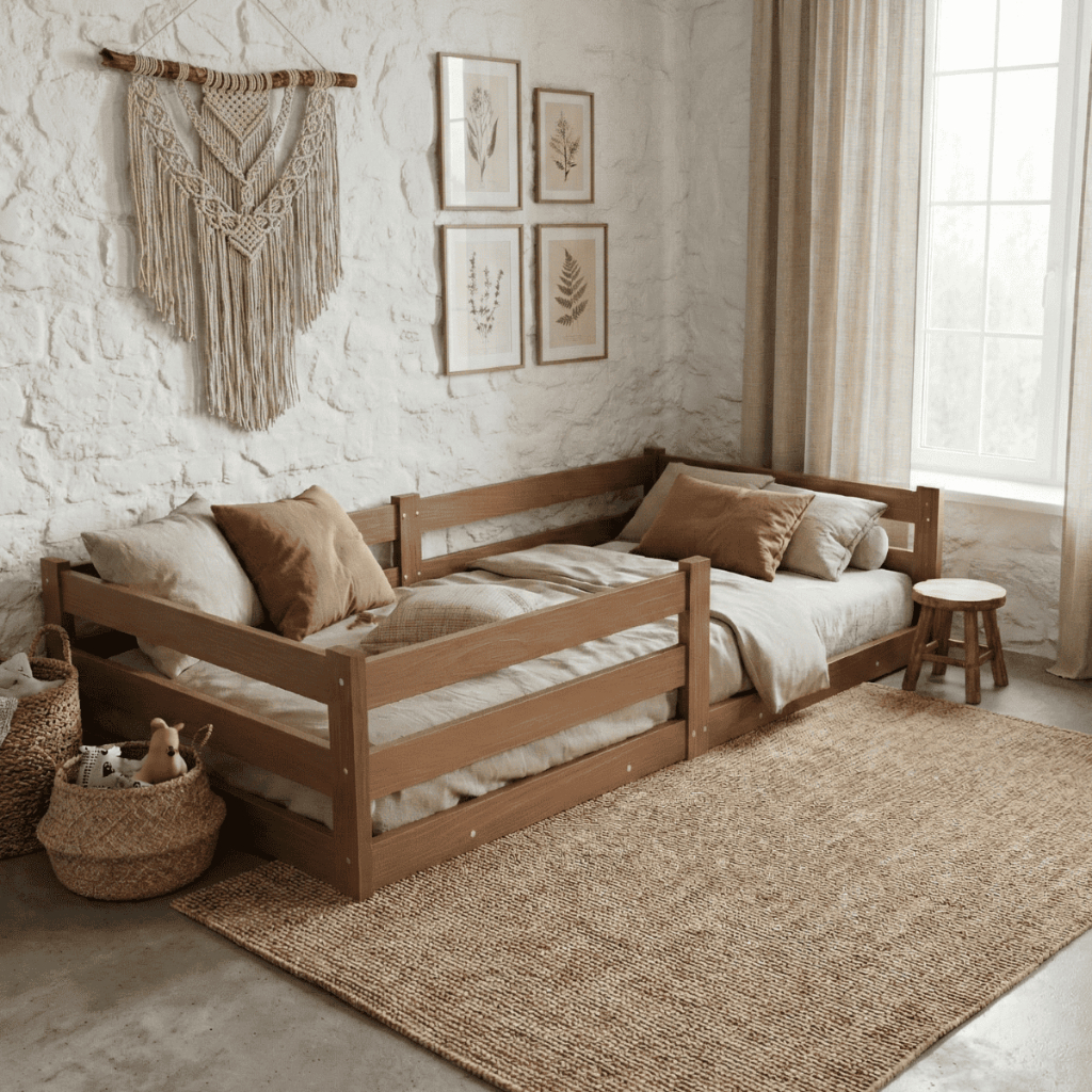 Cama Solteiro Infantil Montessoriana 100% Madeira Com Proteção Lateral Atraente