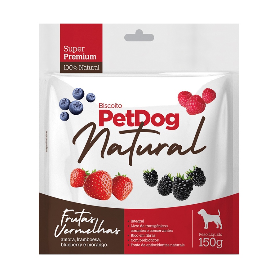 Biscoitos Natural Frutas Vermelhas 150g Pet Dog - 100% Natural, Rico em Fibras, Livre de Transgênicos
