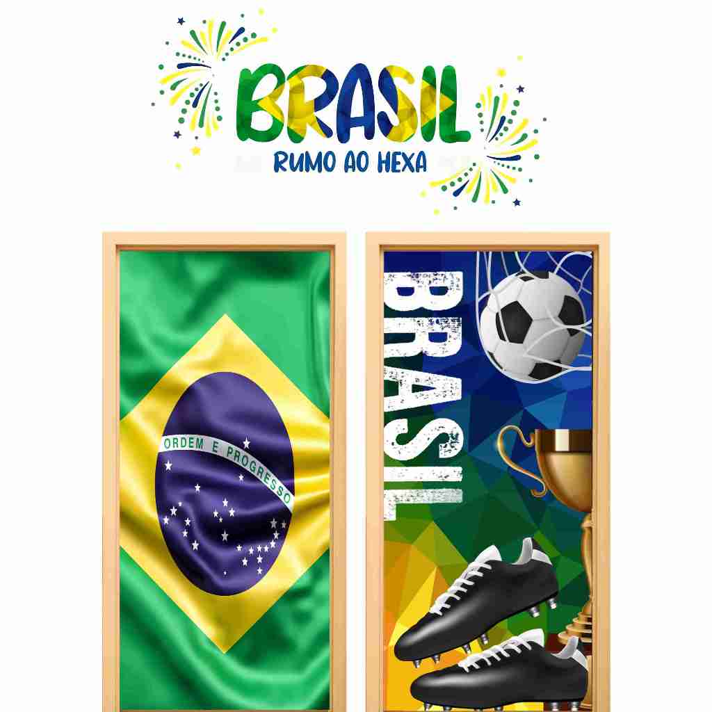KIT 2 UND Capa Decorativa Para Porta COPA DO MUNDO Painel Retangular Malha Premium Brasil Copa 2026