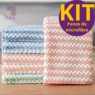 Kit Panos de Limpeza de Microfibra 25cm x 25cm, Reutilizável, Alta Absorção, Fácil de Limpar. em Oferta na Shopee