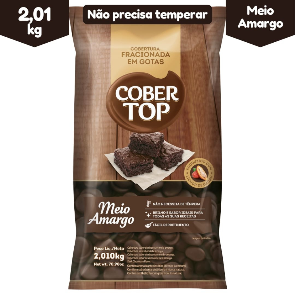 Cobertop Gotas Sabor Chocolate Meio Amargo 2,01kg Cobertura Profissional Fácil Derretimento em Oferta na Shopee