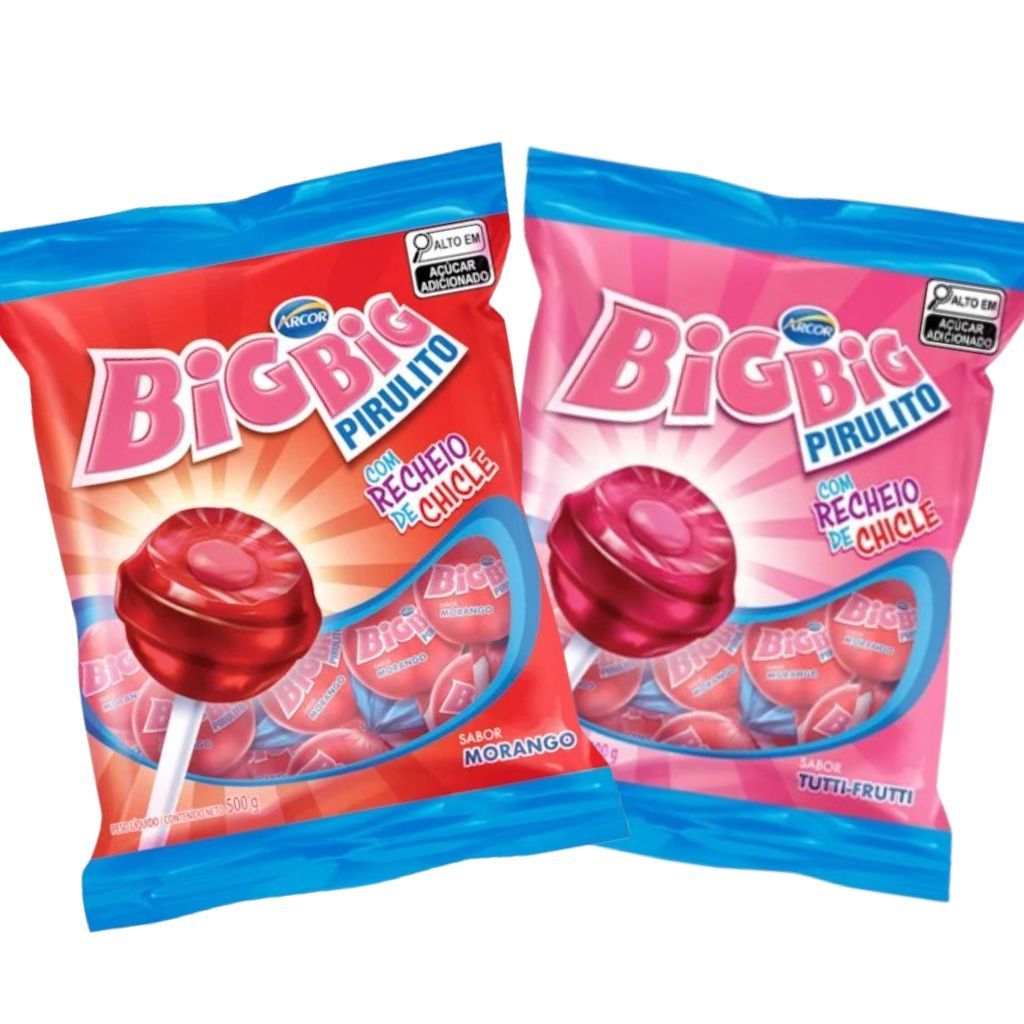 Pirulito Arcor Big Big c/ recheio chiclete Pacote 500g 40Un em Oferta na Shopee