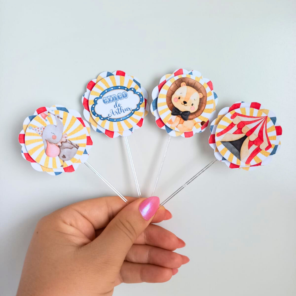 Topper de Doces ou Cupcake Circo Menino 3D Personalizados /Lembrancinha de Festa /Aniversário / Festa Infantil / Chá