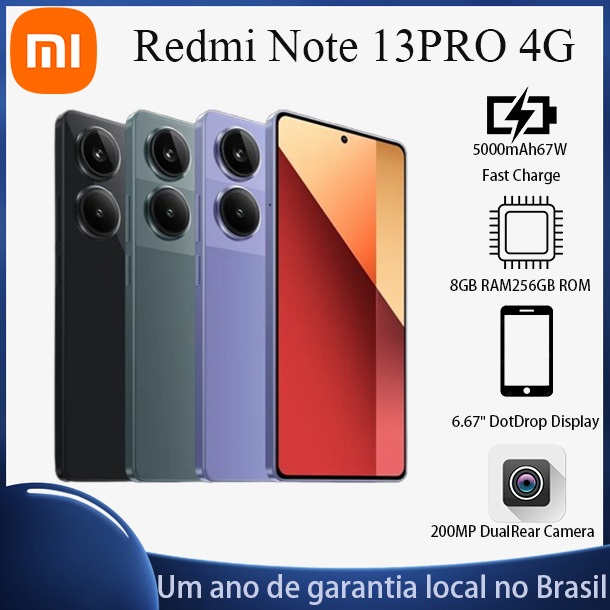 Celular Xiaomi Redmi Note 13 Pro 4G 256GB/128GB RAM 200MP Versäo Global Original NFC 5000mAH 6,67
