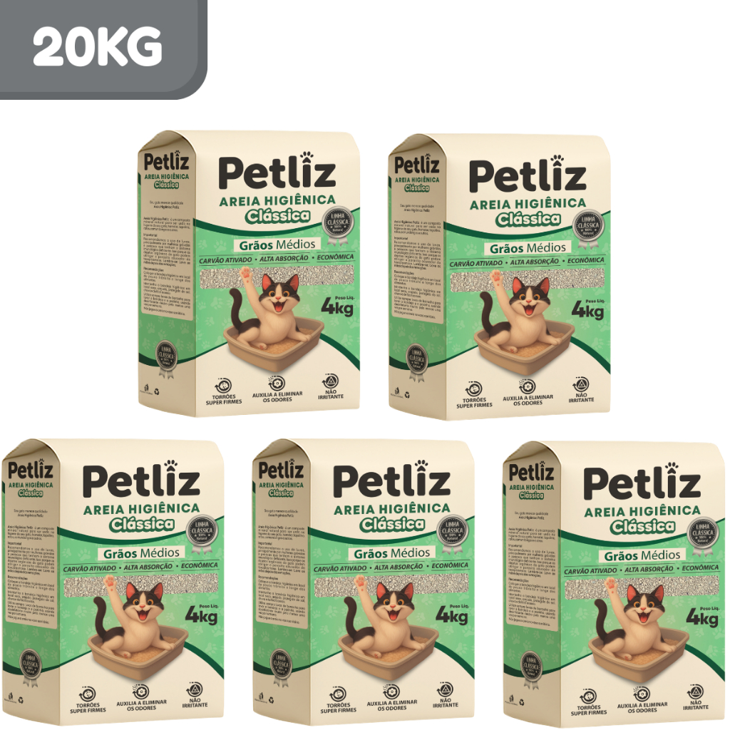 Areia Sanitária Para Gatos Higiênica Clássica Grãos Médios Kets Petliz 20kg - FARDO FECHADO