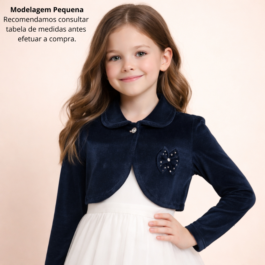 Bolero Casaco Infantil Preto Plush Festa Menina Casamento