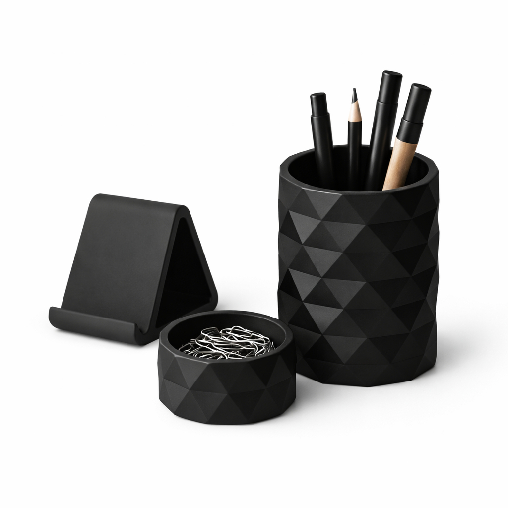 Kit 3 em 1 Home Office Organizador Porta Canetas Porta Clips Suporte de Celular Compacto Geometrico 3D