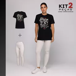 Kit Feminino Camisa Algodão T-Shirt Oversize + Calça Legging com Bolso Atrás Empina Bumbum