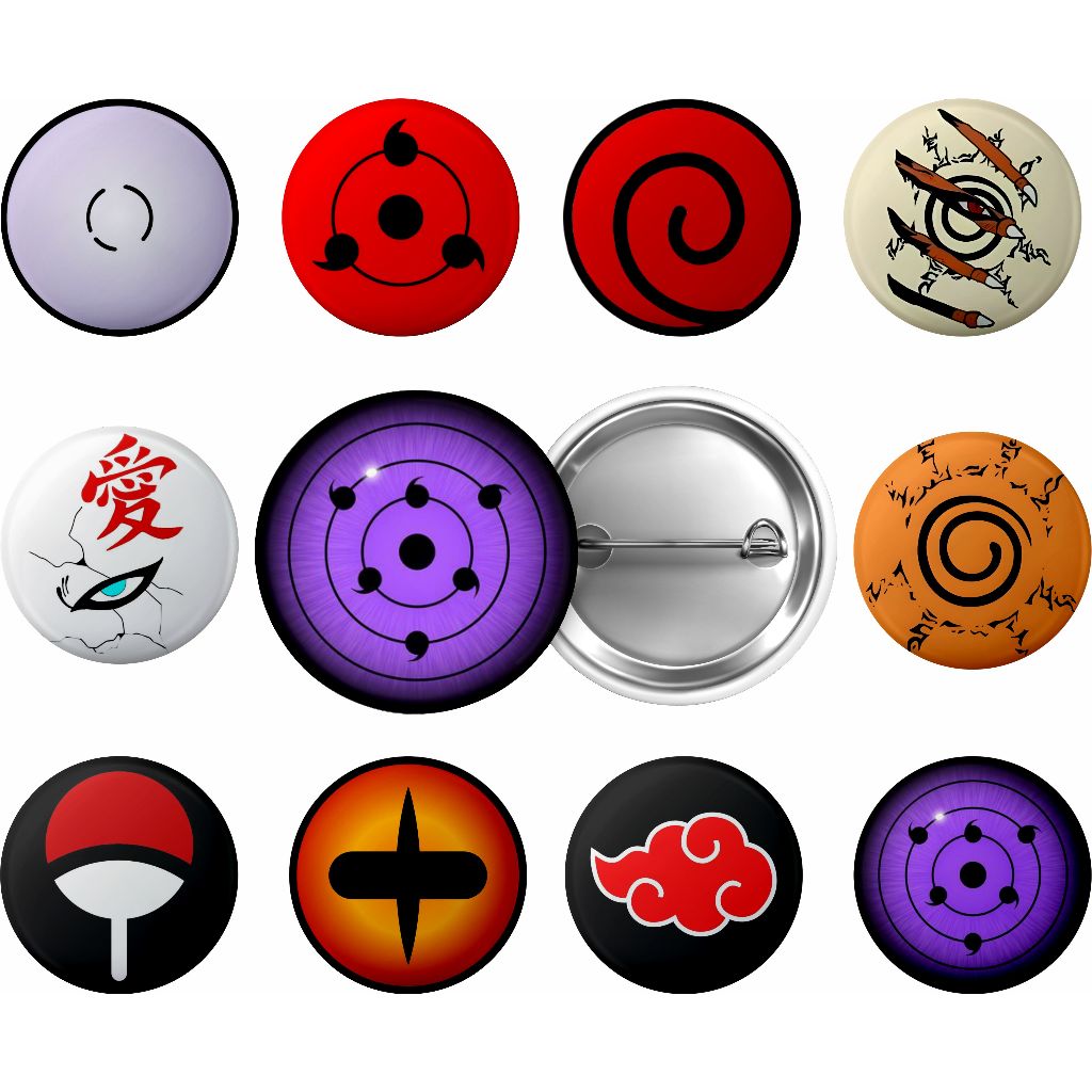 Kit 10 Broches Personalizados Botton 3,5cm Naruto Símbolos