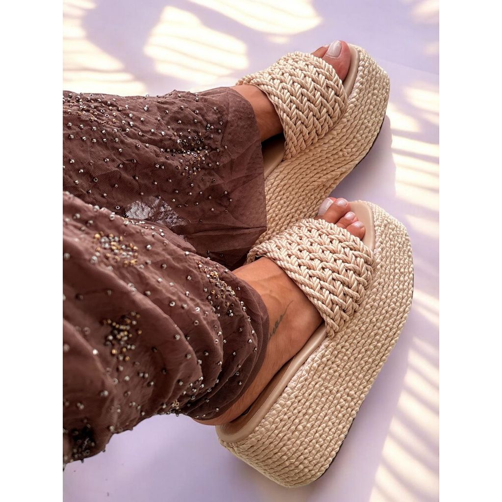 Tamanco Anabela Plataforma Flat em Corda Natural – Plataforma Leve, Confortável e Chic