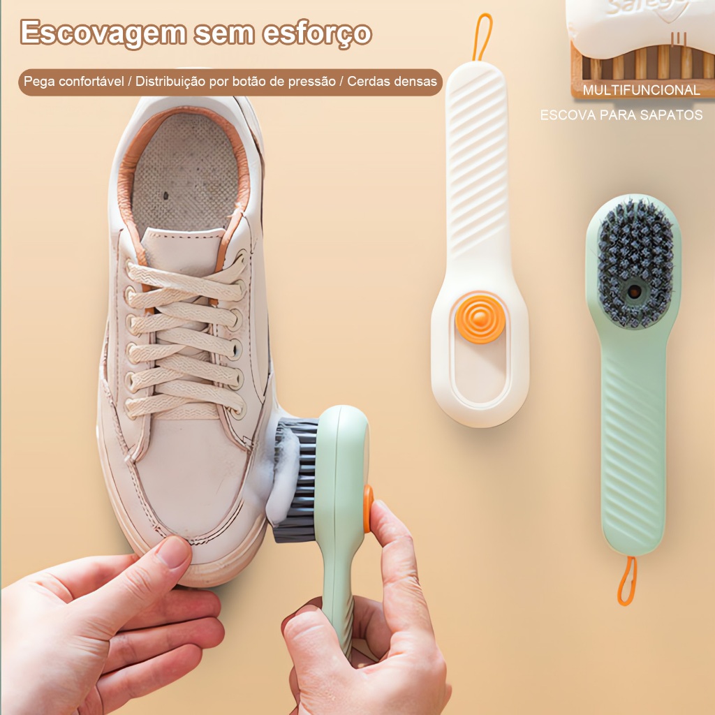 Escova para Limpar Tênis com Reservatório de Detergente, Multiuso para Remover Pelos e Limpar Calçados
