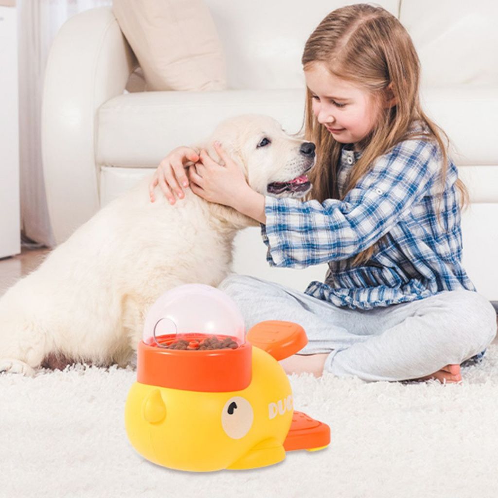Dispensador Interativo De Comida Para Pets Em Forma De Pato Amarelo, Tigela Lenta para Pets