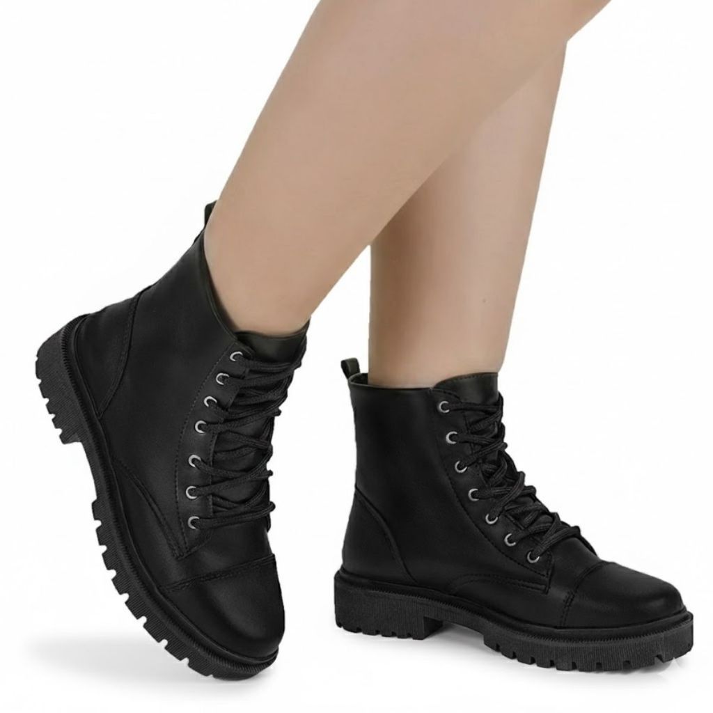 Coturno Militar Feminino Tratorado Plataforma Bota Cano Curto Confortável Macia 5001 em Oferta na Shopee