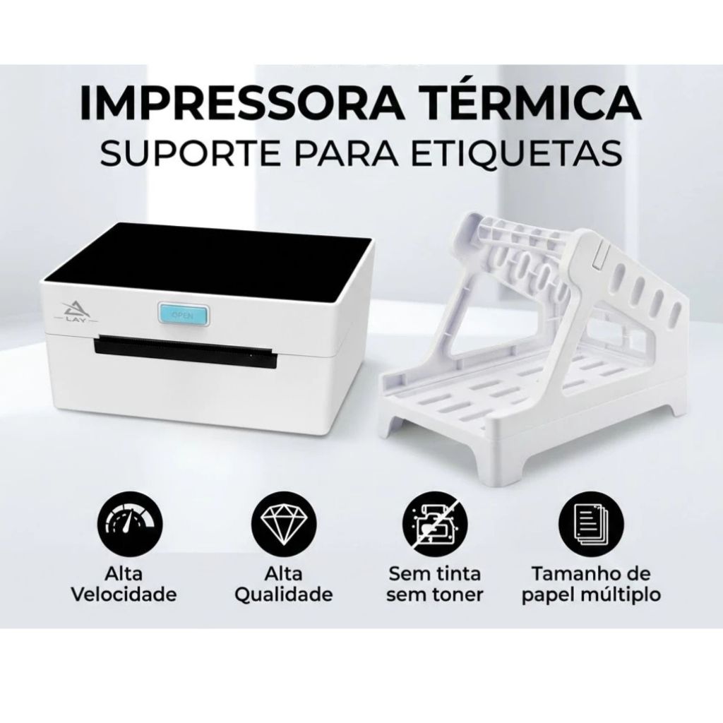 Impressora Termica Etiquetas Adesivas Branco Portatil USB COM SUPORTE