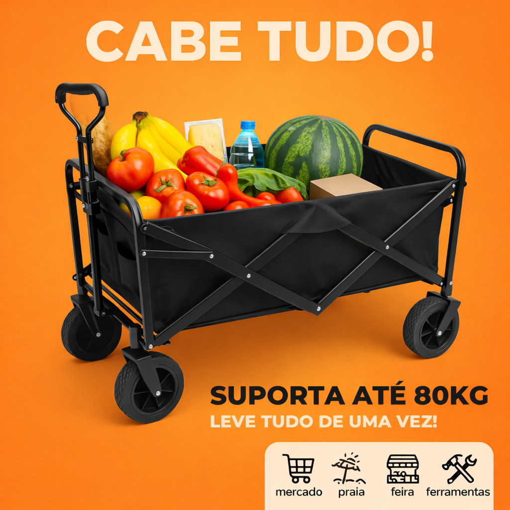 Carrinho De Carga Dobrável Reforçado Multiuso Com Rodinhas Para Camping Feira Ferramentas em Oferta na Shopee