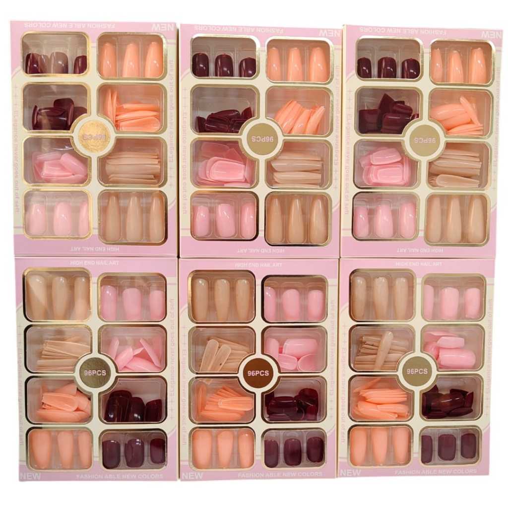 Unhas postiças Bailarina kit com 96 pçs 4 cores Unhas Realista Fashion francesinha Unha Postiça