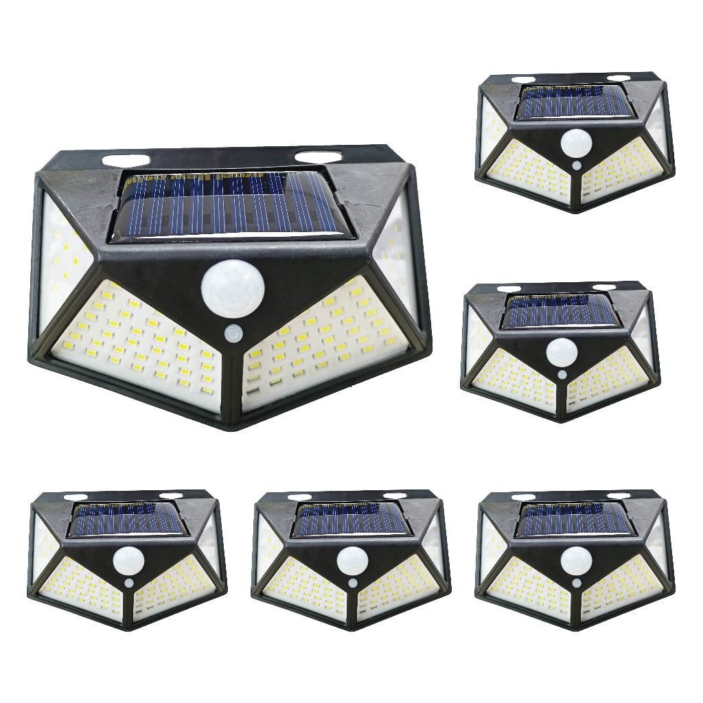 kit 6un Luminária Solar Parede 100 Led Sensor Presença Com 3 Funções Refletor Arandela Refletor em Oferta na Shopee