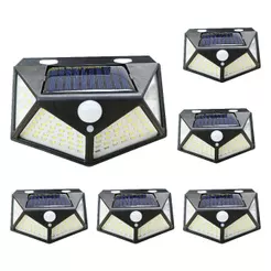 kit 6un Luminária Solar Parede 100 Led Sensor Presença Com 3 Funções Refletor Arandela Refletor