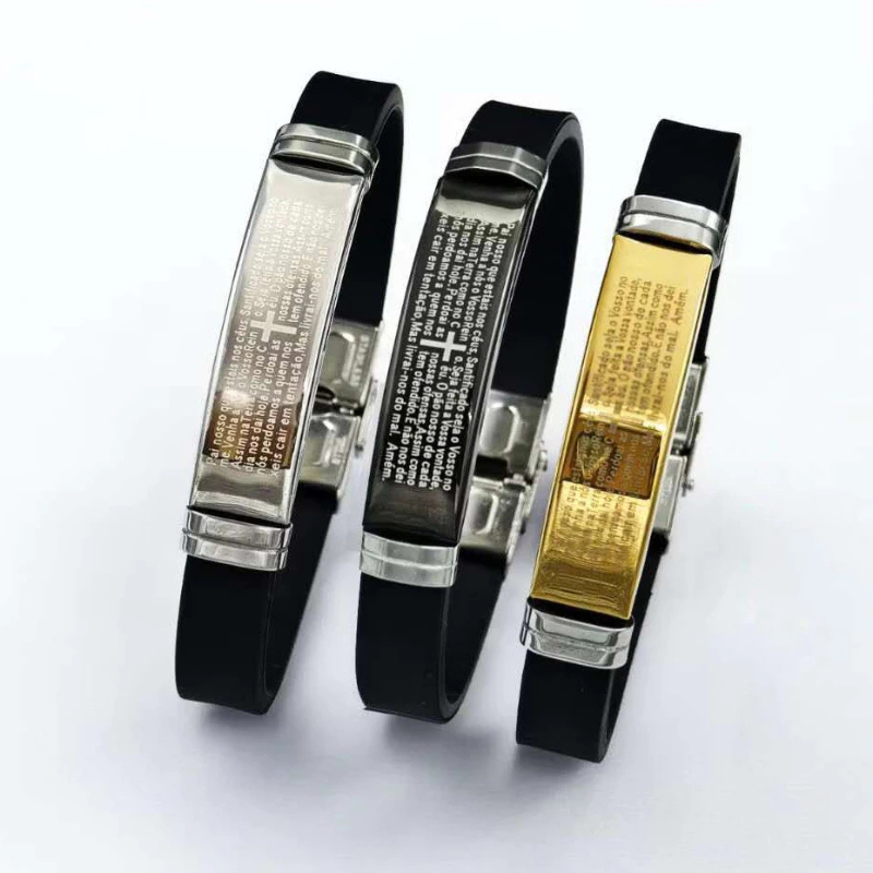 Pulseira Feminina Masculina Casal Ajustavel Pai nosso Aço Borracha resistente Prata Dourado Ajústavel em Oferta na Shopee