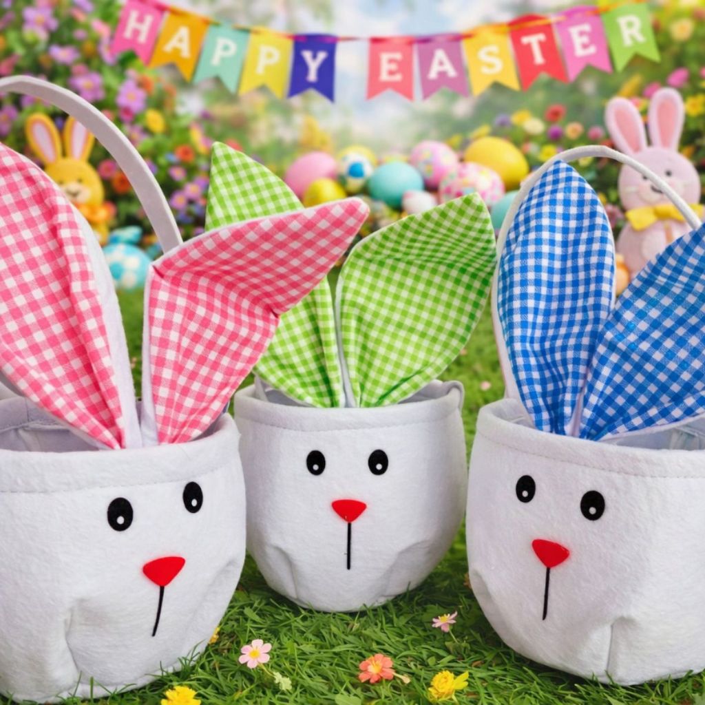 Cesta De Páscoa Coelhinho Orelhas Branco De Tecido Wincy Caça Ovos Cestinho para Doces Páscoa Coelho em Oferta na Shopee