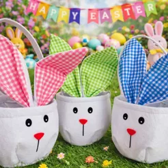 Cesta De Páscoa Coelhinho Orelhas Branco De Tecido Wincy Caça Ovos Cestinho para Doces Páscoa Coelho