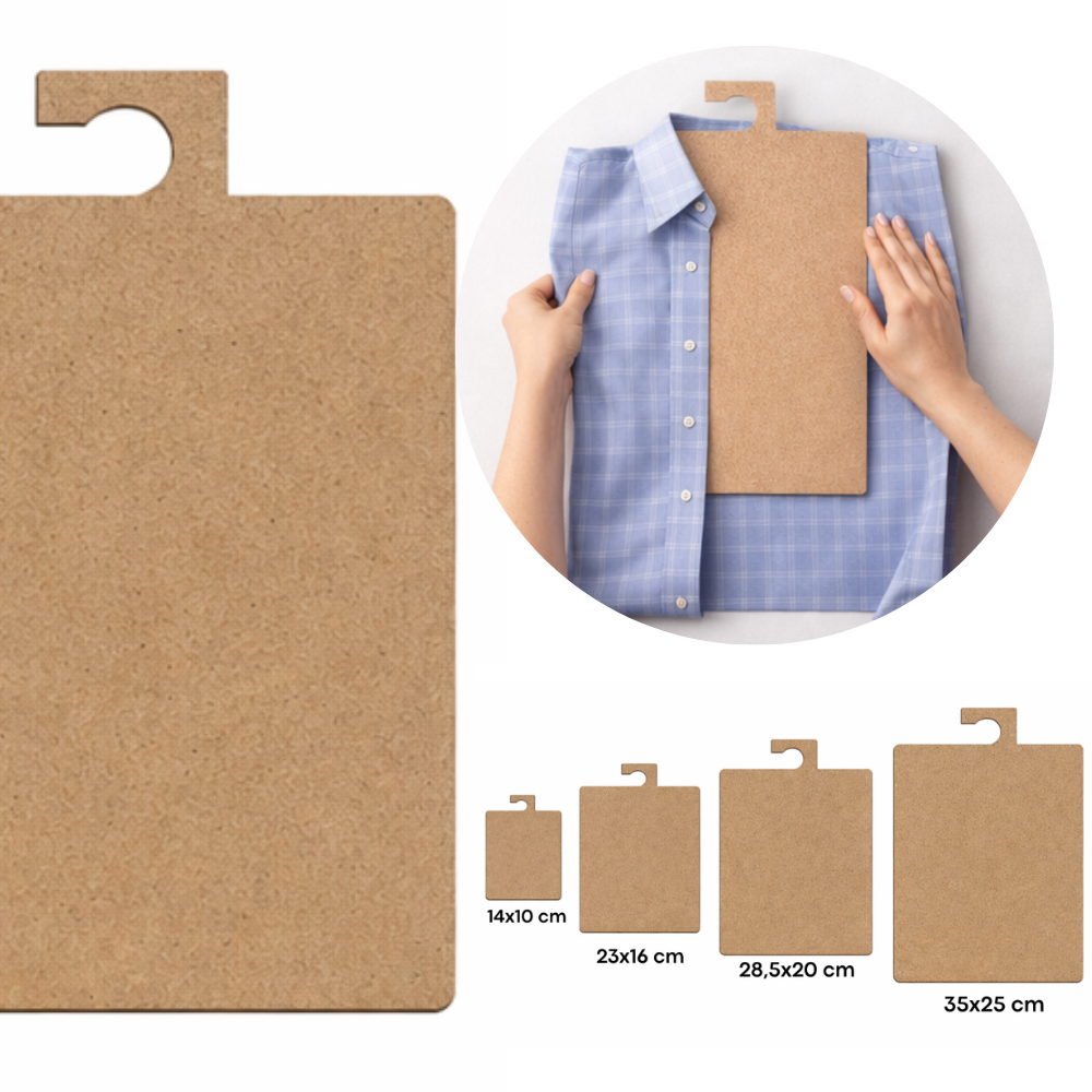 Kit de Gabarito para Dobrar Roupa 4 Peças MDF Crua Organizador de Roupas e Dobrador de Camisetas Organização Doméstica